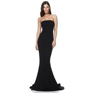 NOOKIE Angelina Gown Black Strapless Dress XS Mermaid Hem Wedding Prom Formal